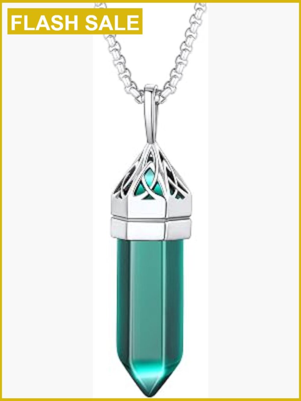 Celtic Knot Hexagonal Pendant Necklace Stainless Steel Synthetic Emerald